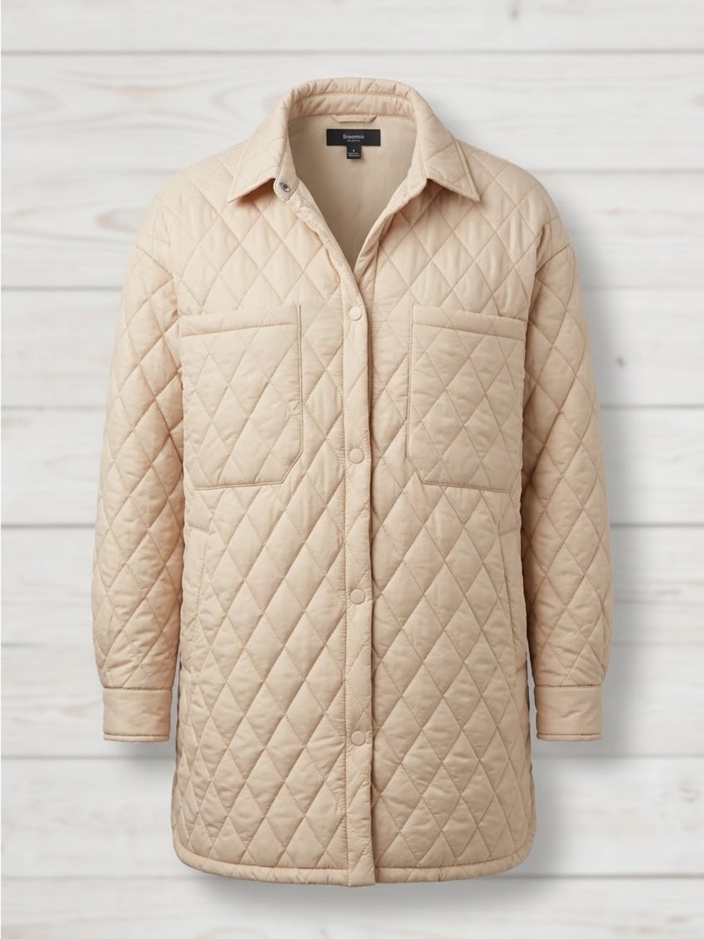 Forever 21 Cream Quilted Shacket Jacket Snap Buttons Pockets Small Like New